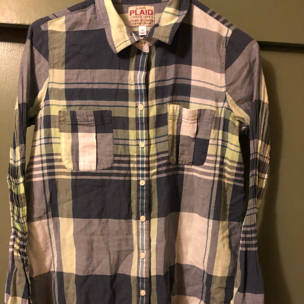 Old Navy plaid teal/green button down shirt